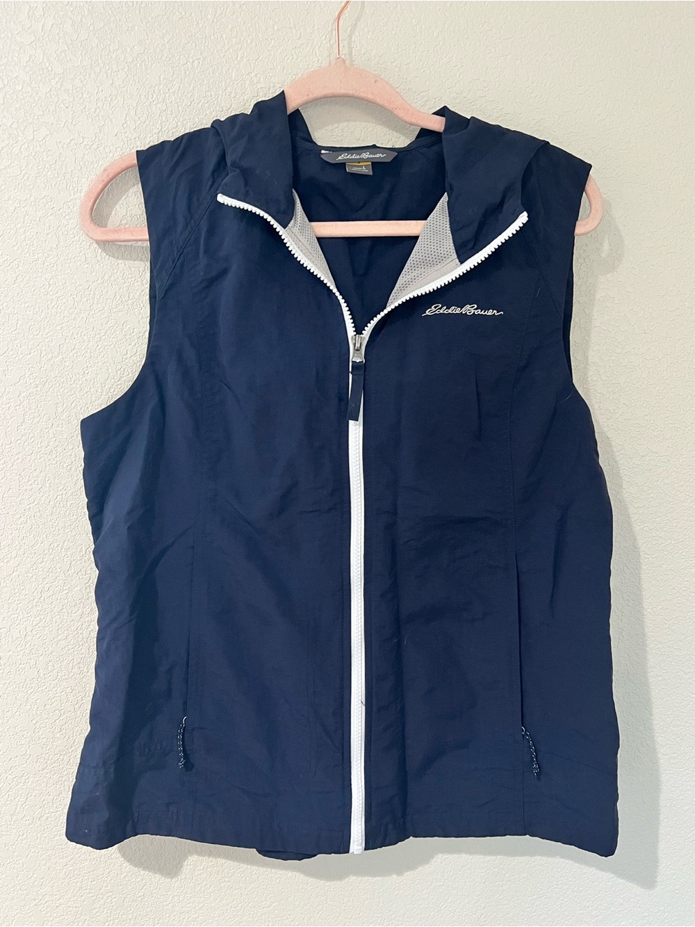 Eddie Bauer Hooded Vest in Blue Size Large